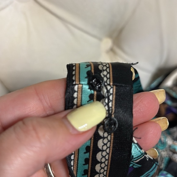 I.C.E Blue and Black Plunge V Neck back satin paisley Sleeveless Dress belted 10 - Picture 8 of 14